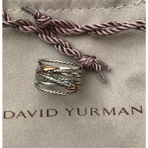 David Yurman Double X Crossover Ring 925 Sterling Silver 18k Gold Size 7.5